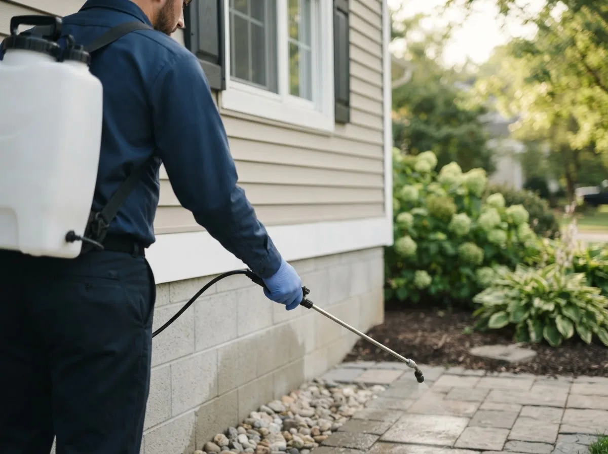 Pest control technician inspecting a home in Cornelius, NC